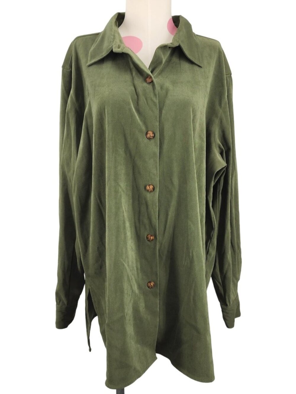 Vintage Studio Works Olive Green Button Down Oversized Blouse Large Hong Kong